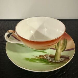 Desert Cactus Arizona Tea Cup And Saucer With Gold Trim